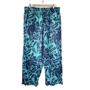Soft Surroundings Lucca Floral Linen Wide Leg Pants Large Blue Coastal